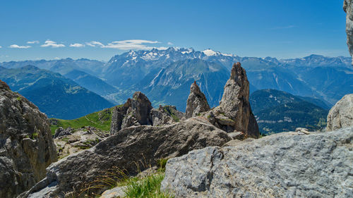 Panoramic view of mountain range against sky