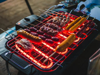 High angle view of barbecue grill