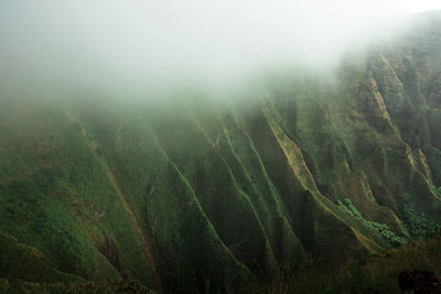 Scenic view of landscape during foggy weather