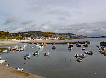 High angle view of boats on beach