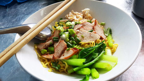 High angle view of salad in bowl