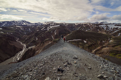 Person on old mountain ridge landscape photo