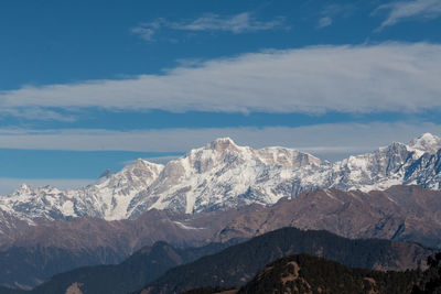 Scenic view of snowcapped mountains against sky