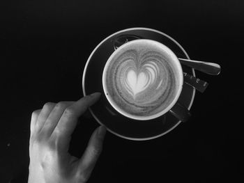 High angle view of cappuccino on table