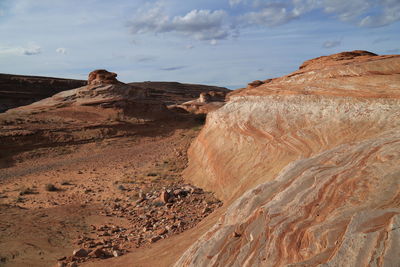 Scenic view of sand dunes against sky