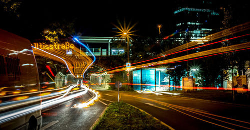 Light trails on road at night