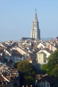 View of buildings against clear sky