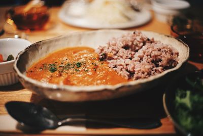 Close-up of meal served in plate