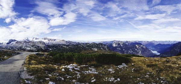 Scenic view of snowcapped mountains against sky