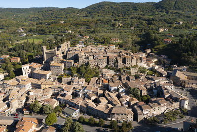 Frontal aerial view of the town of bolsena