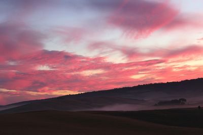 Dramatic sky over landscape in tuscany