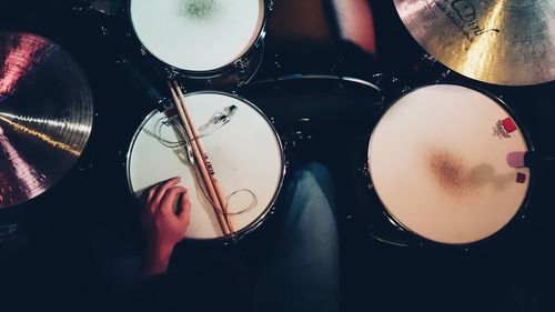 High angle view of drummer