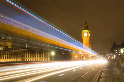 Light trails on city lit up at night