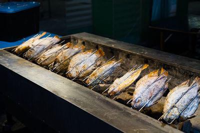 High angle view of fish for sale in market