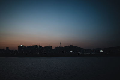 Scenic view of sea against clear sky during sunset