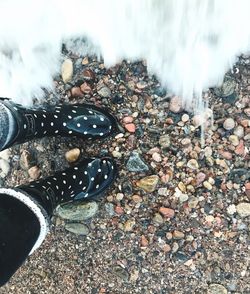 Low section of man with horse in water