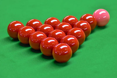 Close-up of pool balls on pool table