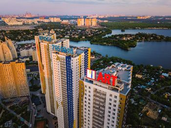 High angle view of buildings in city