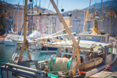 Boats moored in harbor