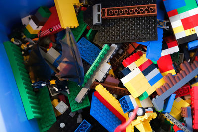 High angle view of toys on table