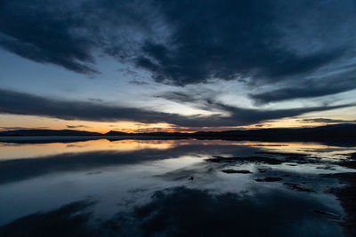 Scenic view of dramatic sky over sea during sunset