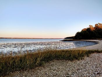 Scenic view of sea against clear sky