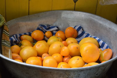 High angle view of tomatoes in container