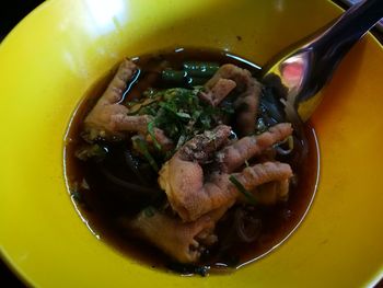 High angle view of soup in bowl