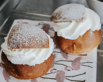 Close-up of tasty dessert in plate semla semlor swedish 