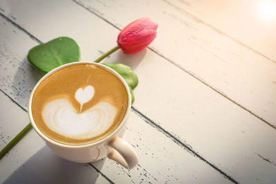 High angle view of coffee on table