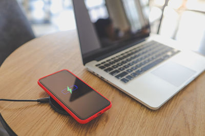 High angle view of laptop on table