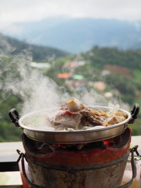 Close-up of meat on barbecue grill