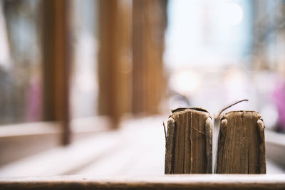 Close-up of books on table