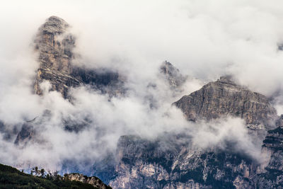 Panoramic view of trees and mountains against sky