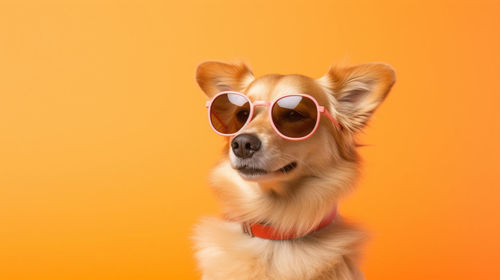 Close-up of dog against yellow background