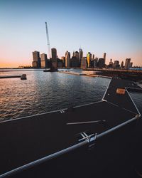 City skyline at sunset