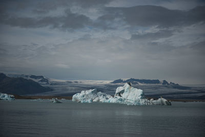 Scenic view of frozen lake against sky