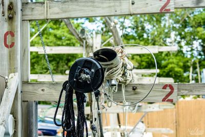 Close-up of rope on railing