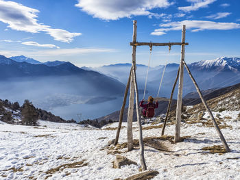 Scenic view of snowcapped mountains against sky