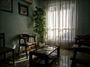 High angle view of empty chair