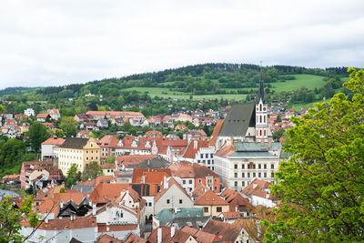 High angle view of townscape against sky