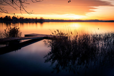 Scenic view of lake against sky during sunset