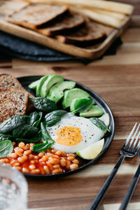 High angle view of breakfast on table