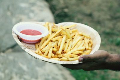 Close-up of hand holding french fries