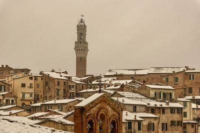 View of bell tower in city