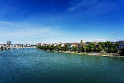 View of river with city in background