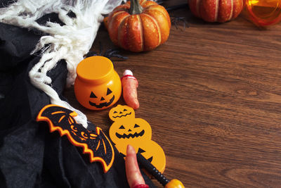 High angle view of pumpkins on table