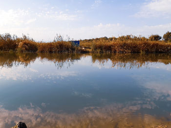 Scenic view of lake against sky