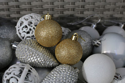 Close-up of christmas decorations on table