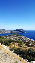 Scenic view of sea against clear blue sky